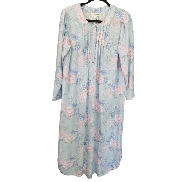 Miss Elaine Other - Miss Elaine Women's Small Long Sleeve Blue Floral Gown Scalloped Neck Sleeves